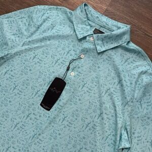 NWT Greg Norman AOP Blue Polo Shirt Golf Print Men's Sz M